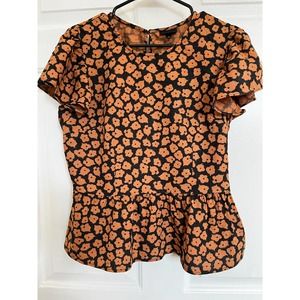 Who What Wear Linen Blend Blouse with Ruffled Sleeve and Peplum bottom. Size M